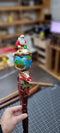 Wooden Walking Staff for Santa Claus wood carved with Reindeer Rudolph and baby Jesus