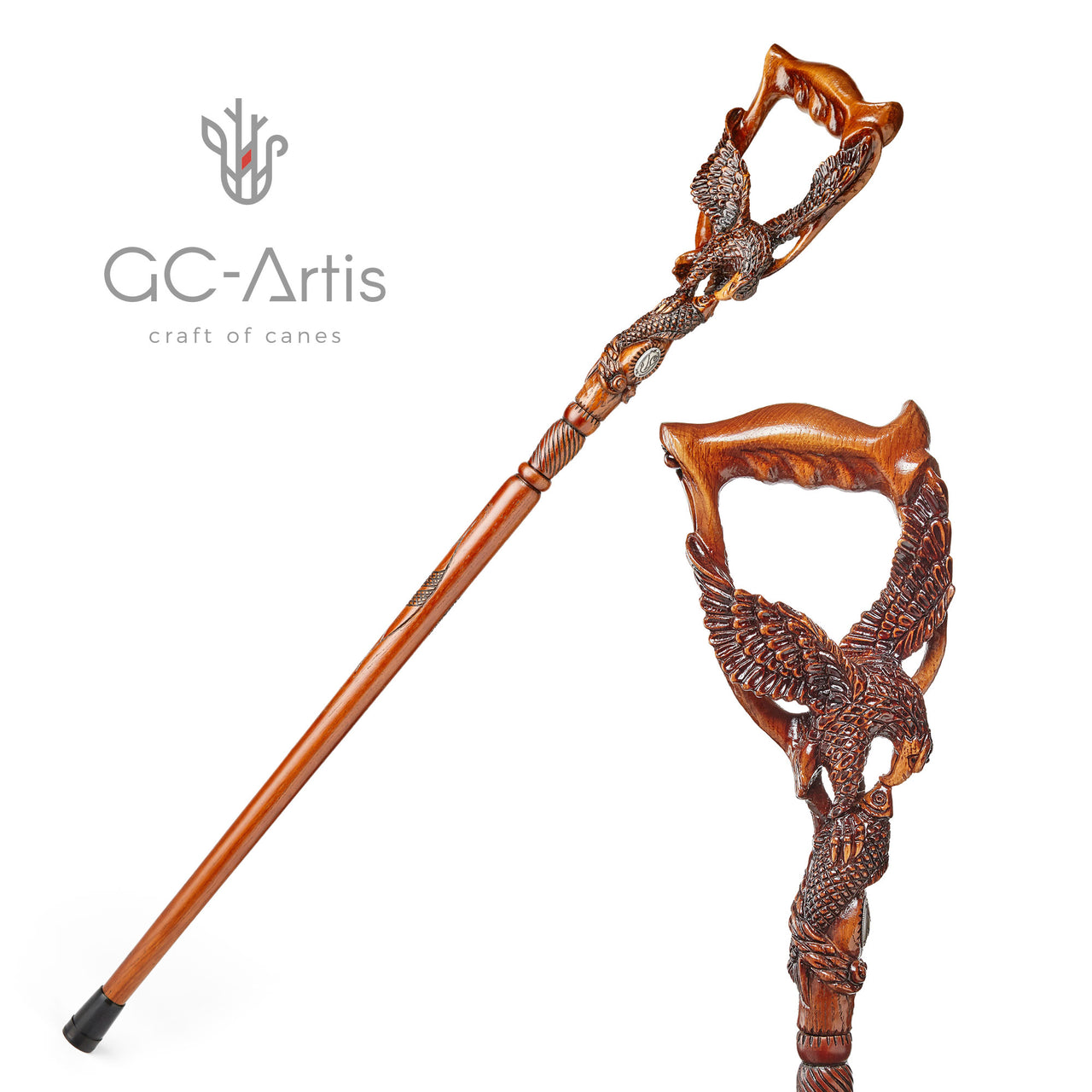 Eagle & Fish Dark Wooden Walking Stick Cane