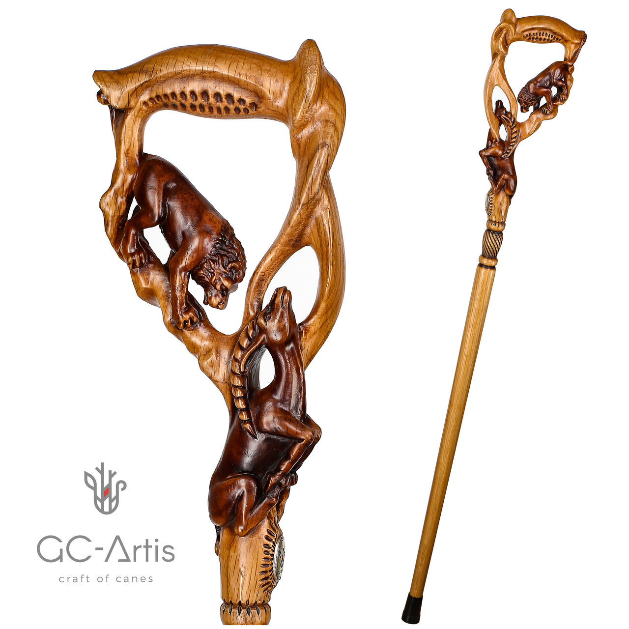 LION & IMPALA Light Wooden cane walking stick