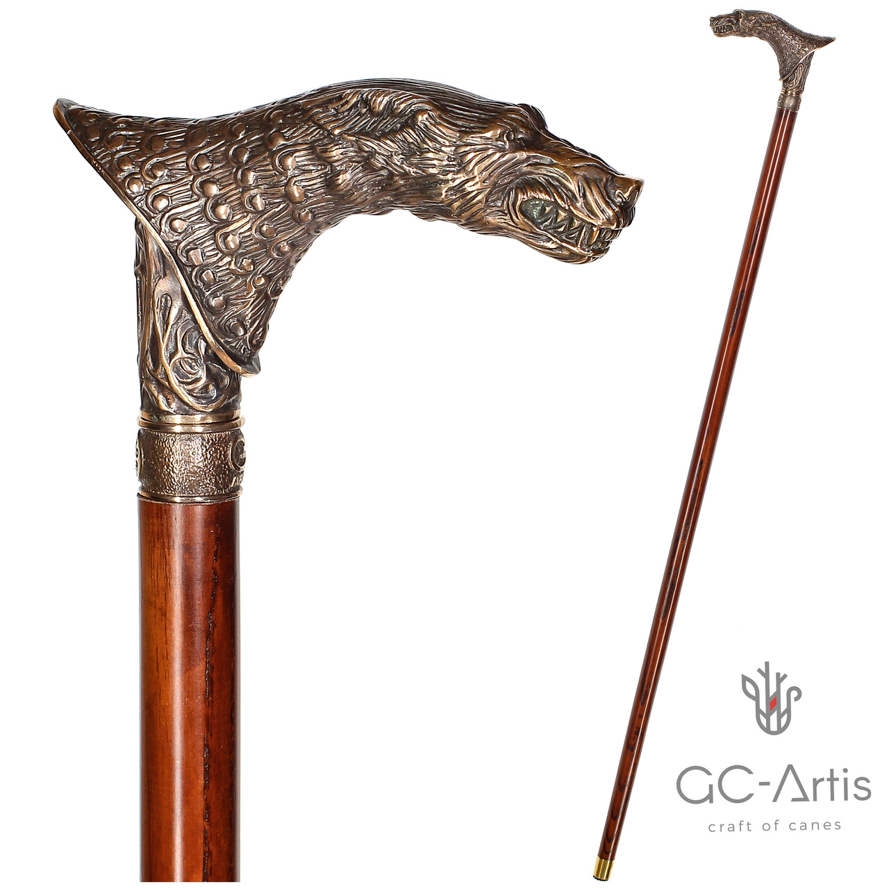 WerWolf wood & Bronze Walking Stick Cane