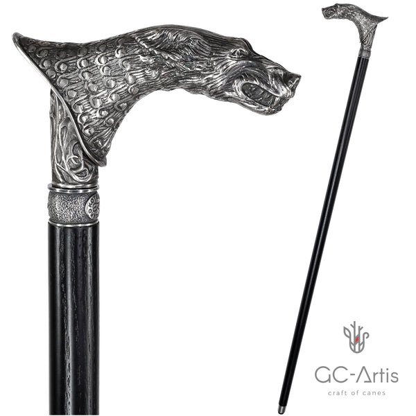 Wolf Wolfman Bronze Silver Plated Walking Stick Cane