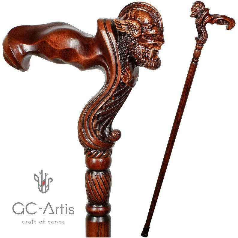 Viking Warrior - Wooden Walking Cane Stick Anatomic Grip - GC-Artis Walking Sticks Canes