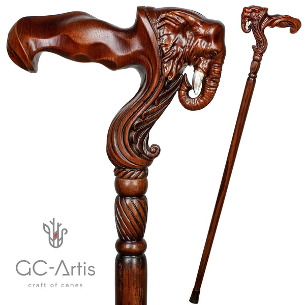 Elephant Cane Wooden Walking Stick Ergonomic Handle - GC-Artis Walking Sticks Canes