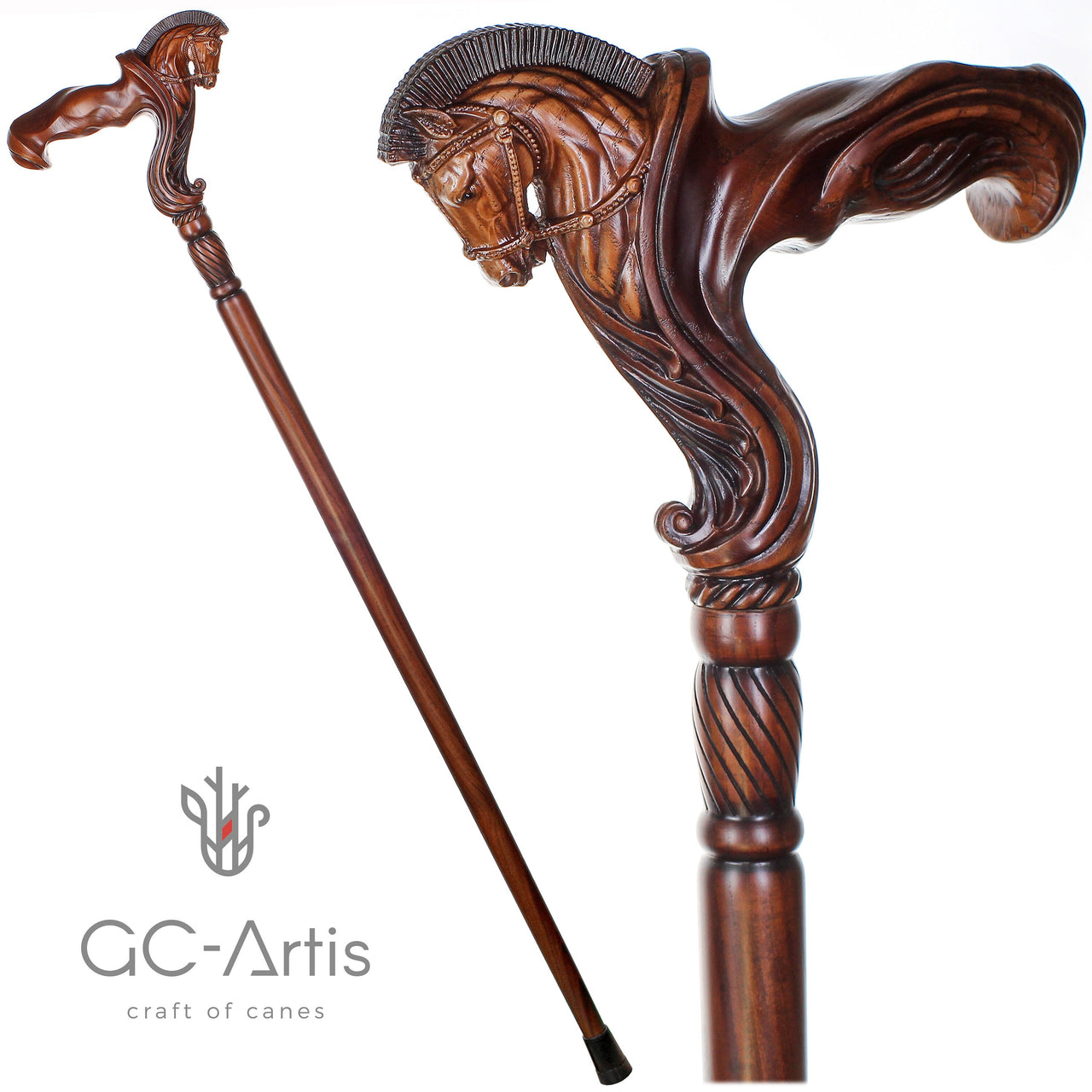 Ergonomic Palm Grip Handle Horse Wooden Cane Walking Stick