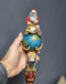 Wooden Walking Staff for Santa Clause wood carved with Reindeer Rudolph and baby Jesus - Christmass hand painted deer lighting nose & lamp