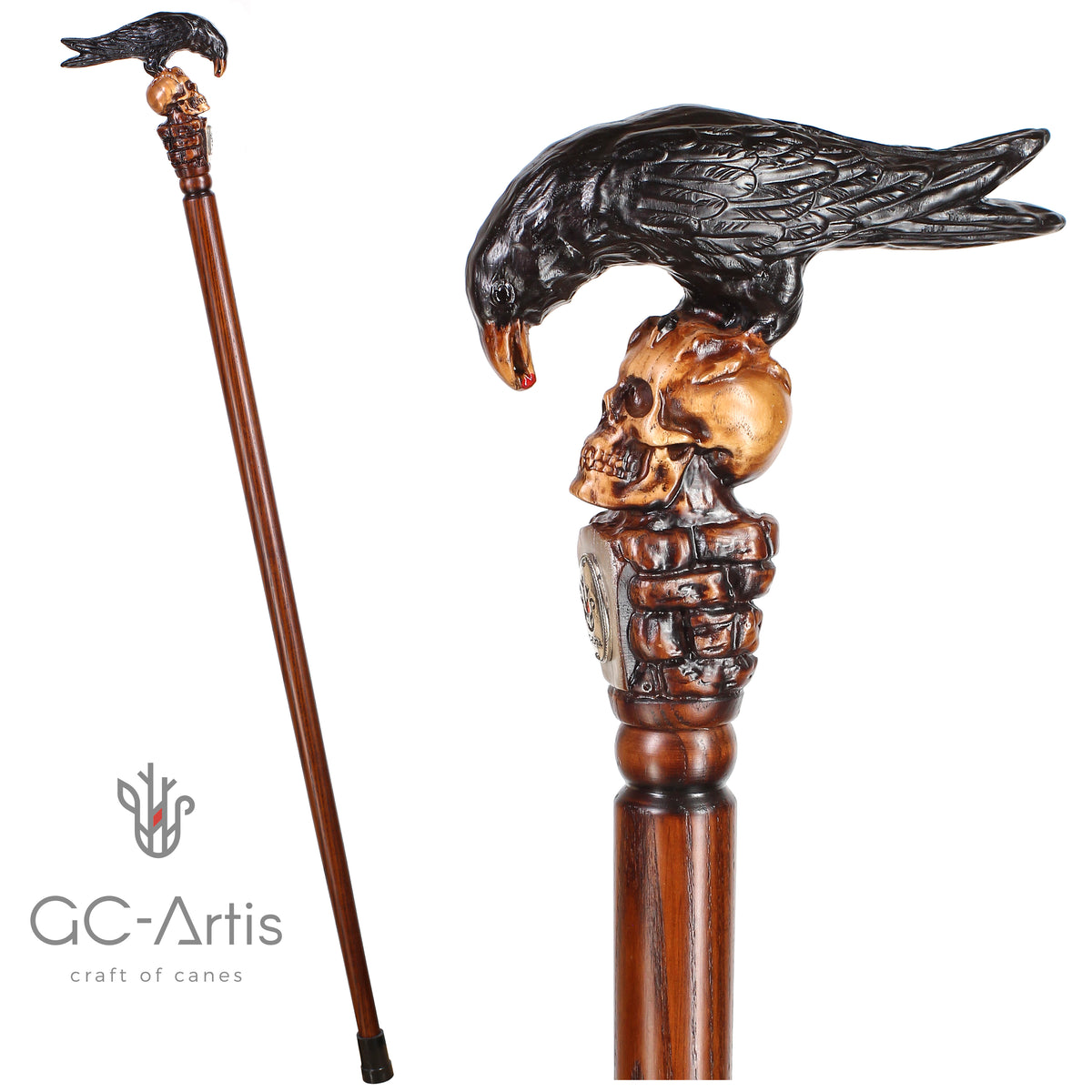 Designer walking cane Dragon with Skull in a jaws. Handmade in the USA