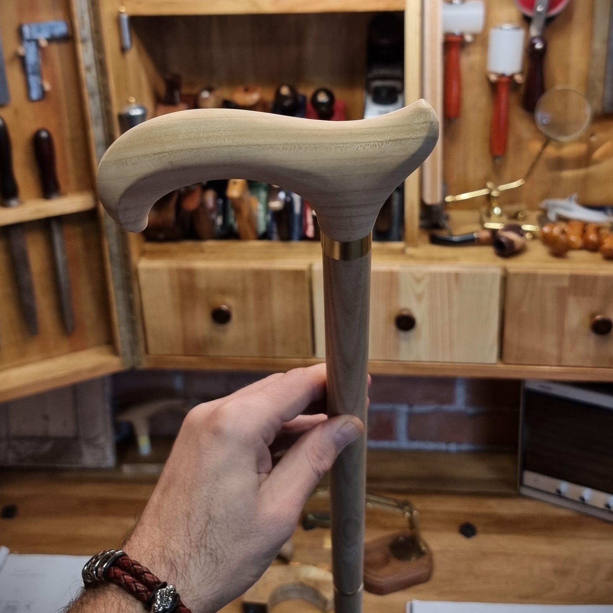 Unfinished Wooden Derby Set Assembled Kit Parts for a Custom Walking Stick Cane making