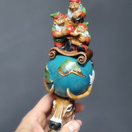 Wooden Walking Staff for Santa Claus wood carved walking stick cane with Reindeer Rudolph and Elves