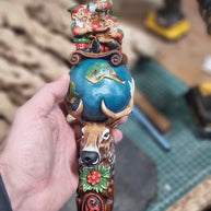 Wooden Walking Staff for Santa Claus wood carved walking stick cane with Reindeer Rudolph and Elves