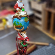 Wooden Walking Staff for Santa Claus wood carved with Reindeer Rudolph and baby Jesus