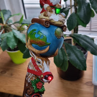 Wooden Walking Staff for Santa Claus wood carved with Reindeer Rudolph and baby Jesus