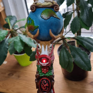 Wooden Walking Staff for Santa Claus wood carved with Reindeer Rudolph and baby Jesus