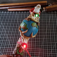 Wooden Walking Staff for Santa Claus wood carved with Reindeer Rudolph and baby Jesus