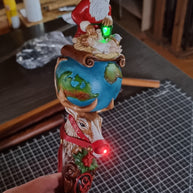 Wooden Walking Staff for Santa Claus wood carved with Reindeer Rudolph and baby Jesus