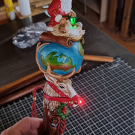 Wooden Walking Staff for Santa Claus wood carved with Reindeer Rudolph and baby Jesus