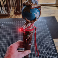 Wooden Walking Staff for Santa Claus wood carved with Reindeer Rudolph and baby Jesus