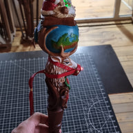 Wooden Walking Staff for Santa Claus wood carved with Reindeer Rudolph and baby Jesus