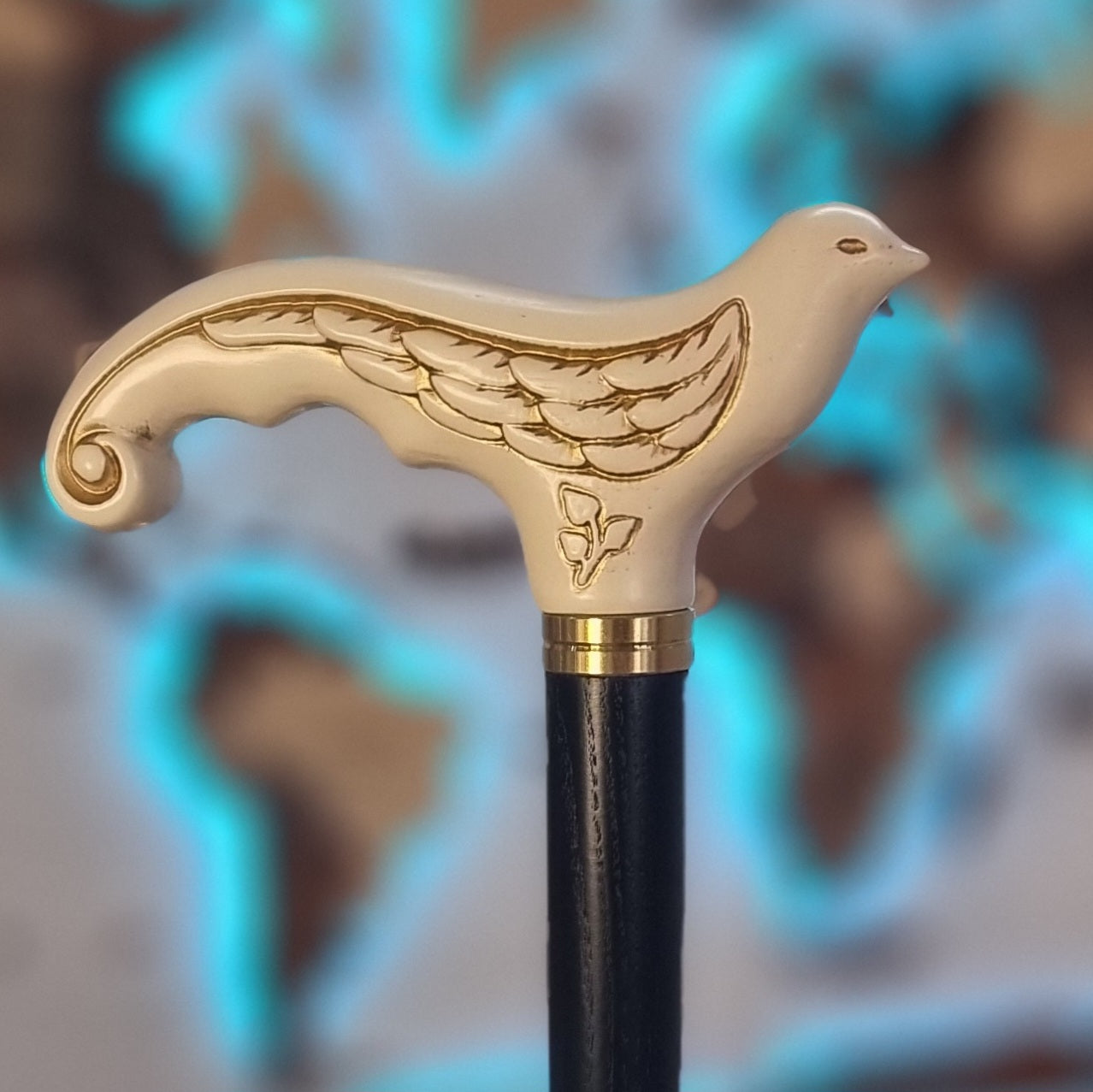 Swallow Bird White Wooden Cane ladies walking stick