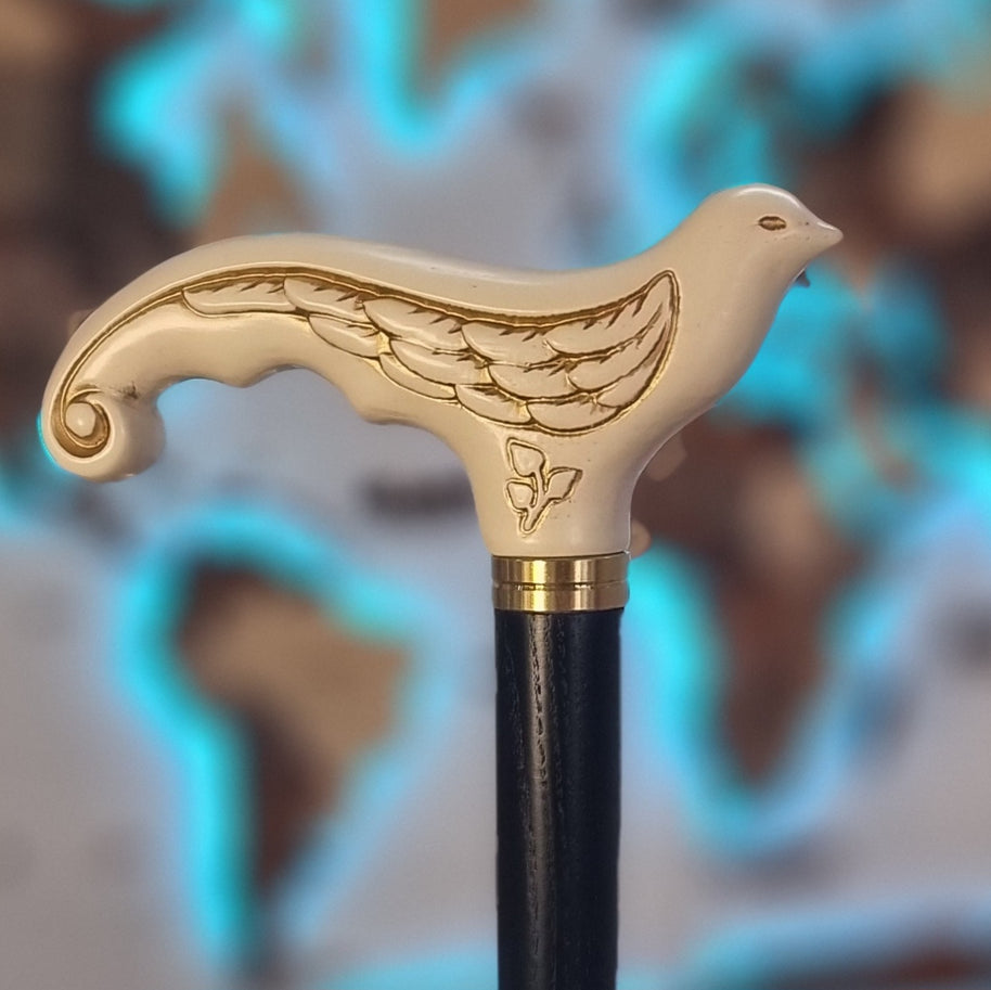 Canne de marche pour femme en bois blanc avec oiseau hirondelle
