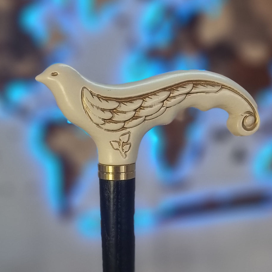 Canne de marche pour femme en bois blanc avec oiseau hirondelle