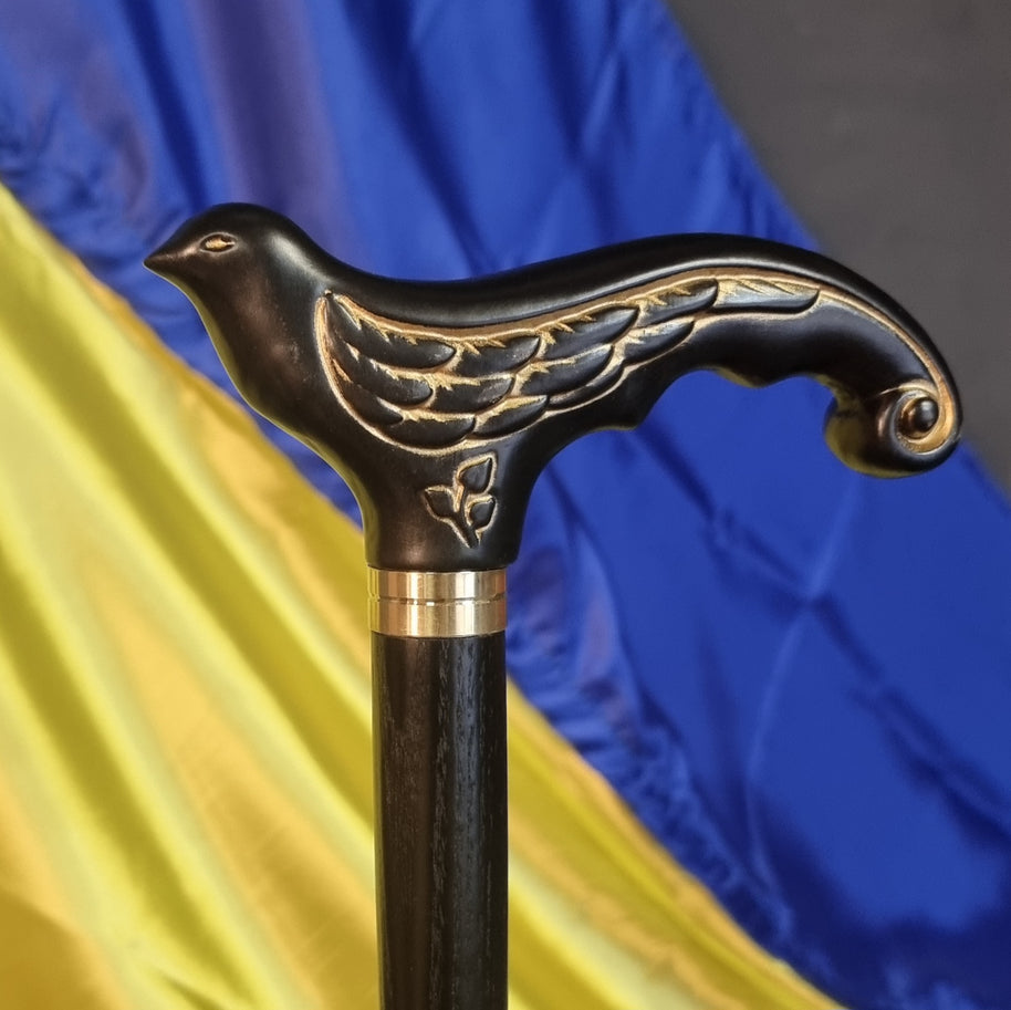 Canne de marche élégante en bois noir motif Hirondelle