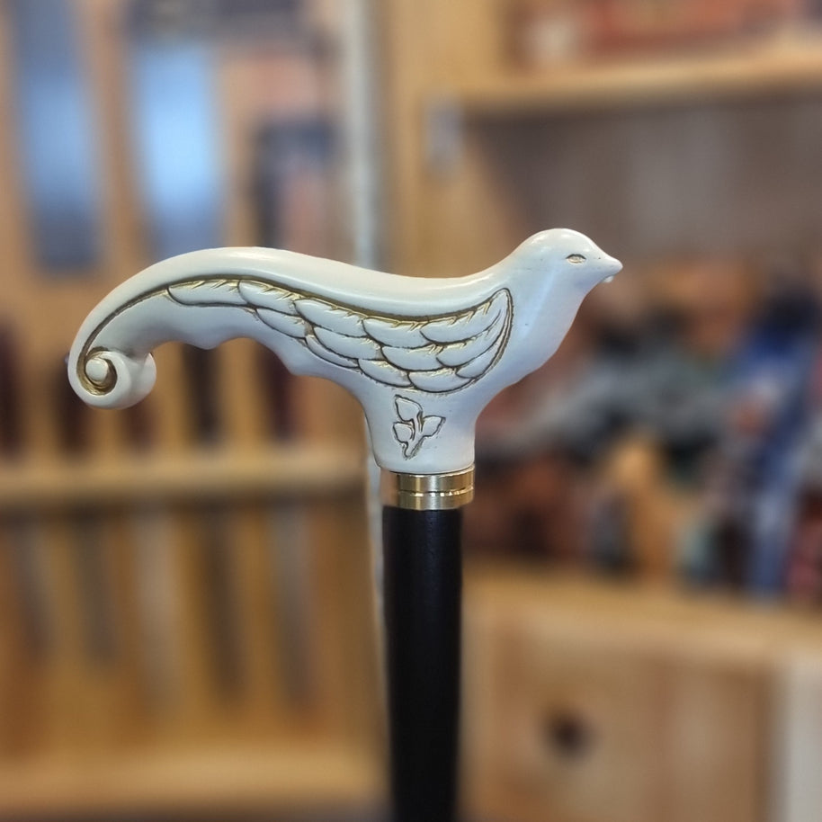 Canne de marche pour femme en bois blanc avec oiseau hirondelle