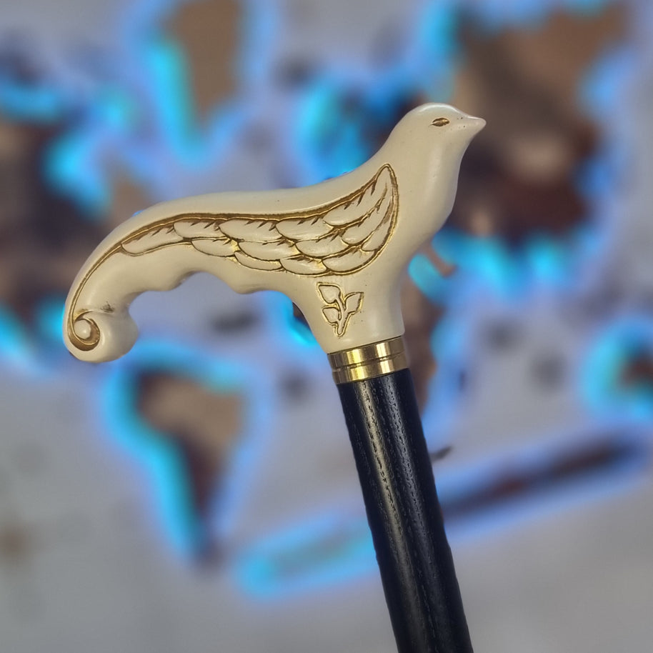 Canne de marche pour femme en bois blanc avec oiseau hirondelle