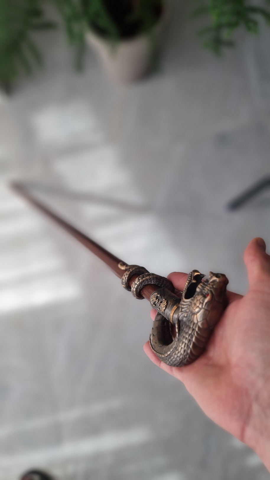 Bâton de marche Dragon Serpent de collection en bronze, canne en laiton coulé artisanal