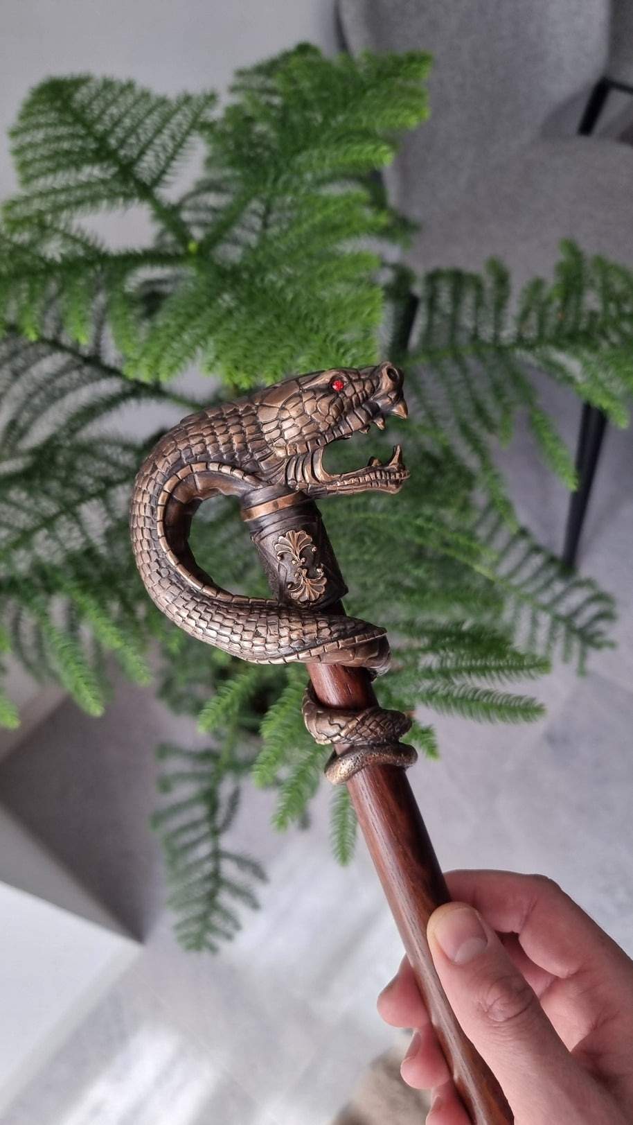 Bâton de marche Dragon Serpent de collection en bronze, canne en laiton coulé artisanal