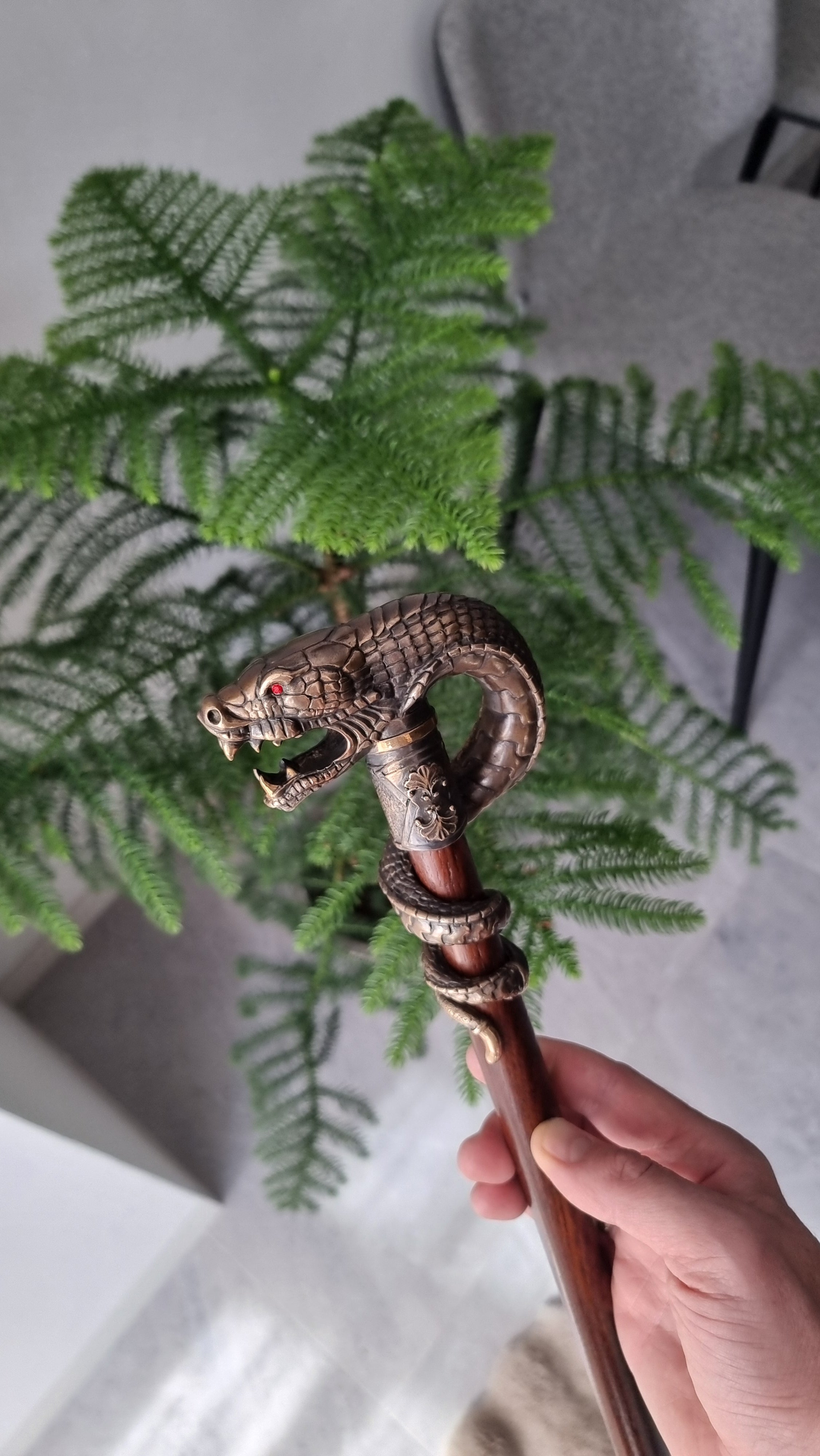 Collectible Dragon Snake Bronze Walking Stick Cane Brass Casted Artisan