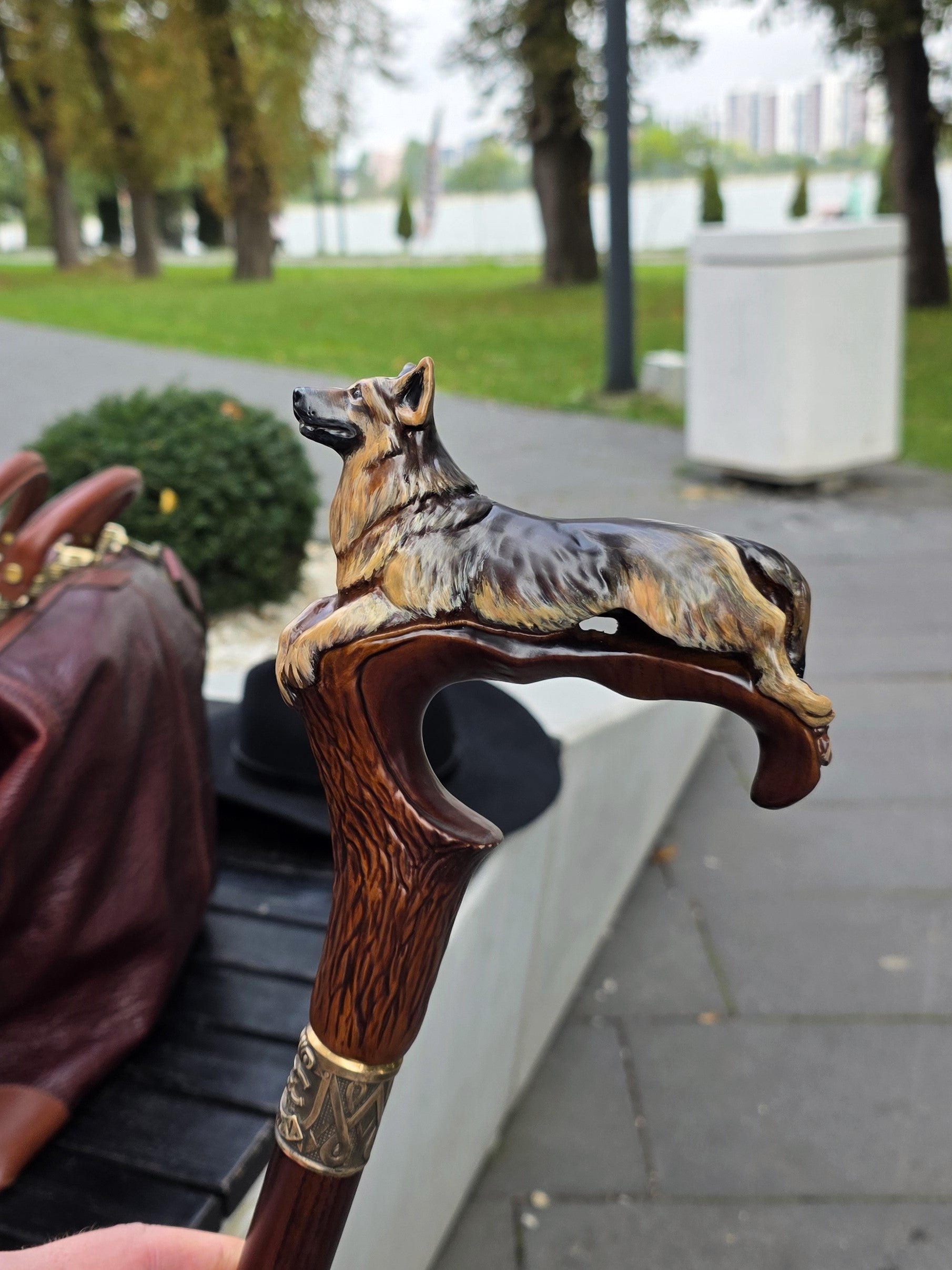 Hand-painted Wooden Walking Stick Cane German Shepherd Dog