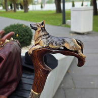 Hand-painted Wooden Walking Stick Cane German Shepherd Dog