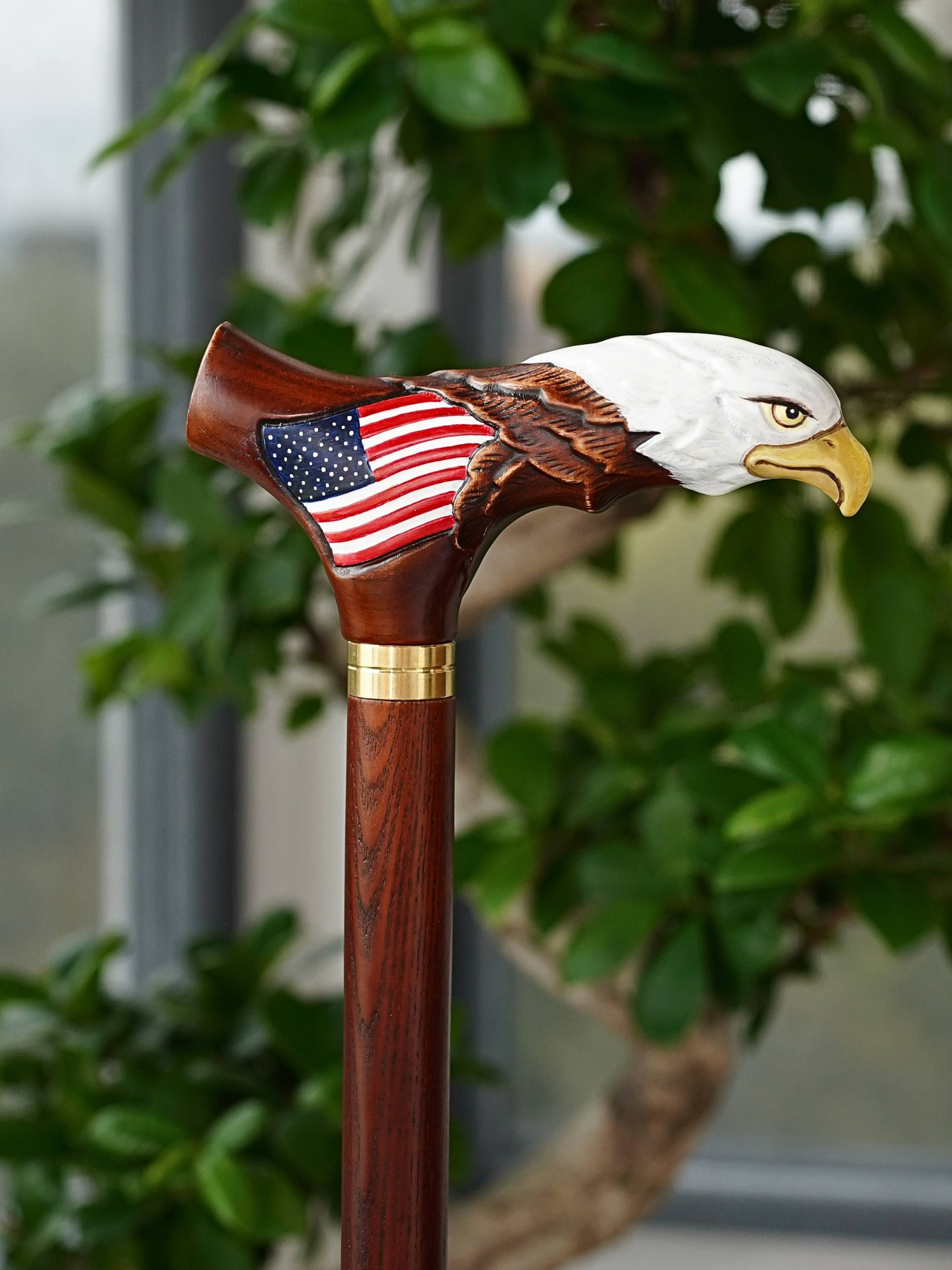 Canne de marche en bois avec aigle chauve - Patriotes américains, Cadeau pour vétéran