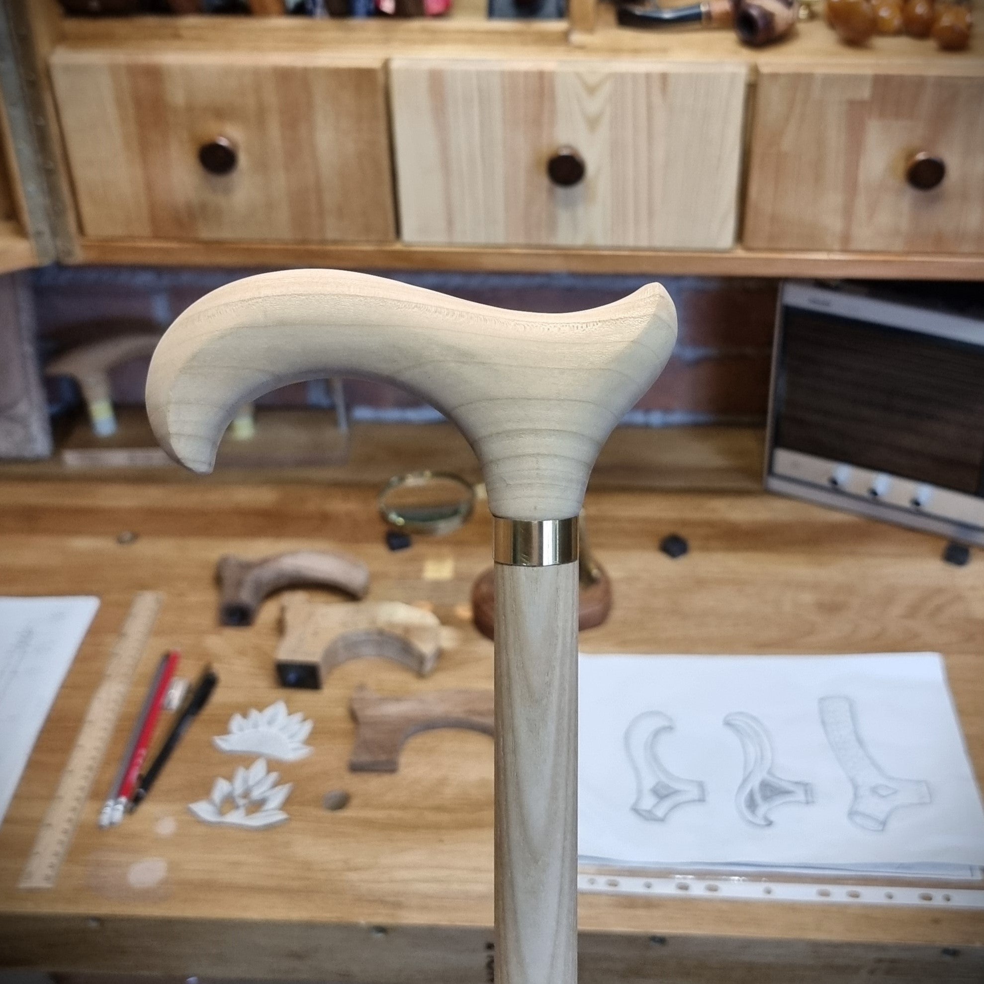 Unfinished Wooden Derby Set Assembled Kit Parts for a Custom Walking Stick Cane making