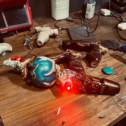 Wooden Walking Staff for Santa Claus wood carved with Reindeer Rudolph and baby Jesus