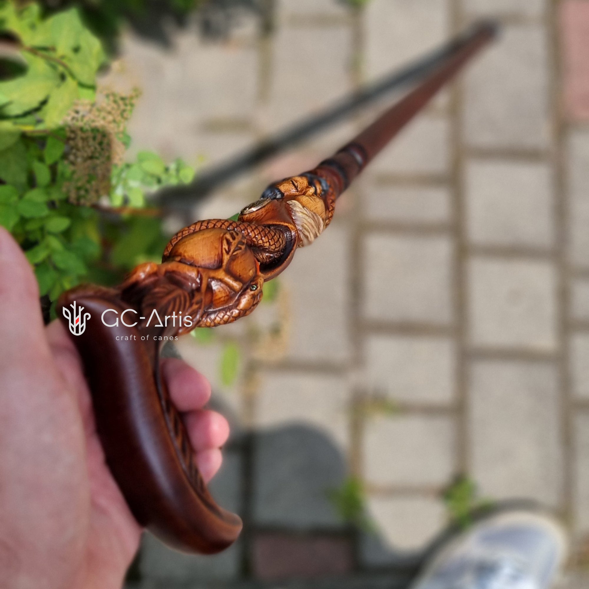 Adam & Eve Walking cane Paradise Apple & Snake Bible plot, Christian