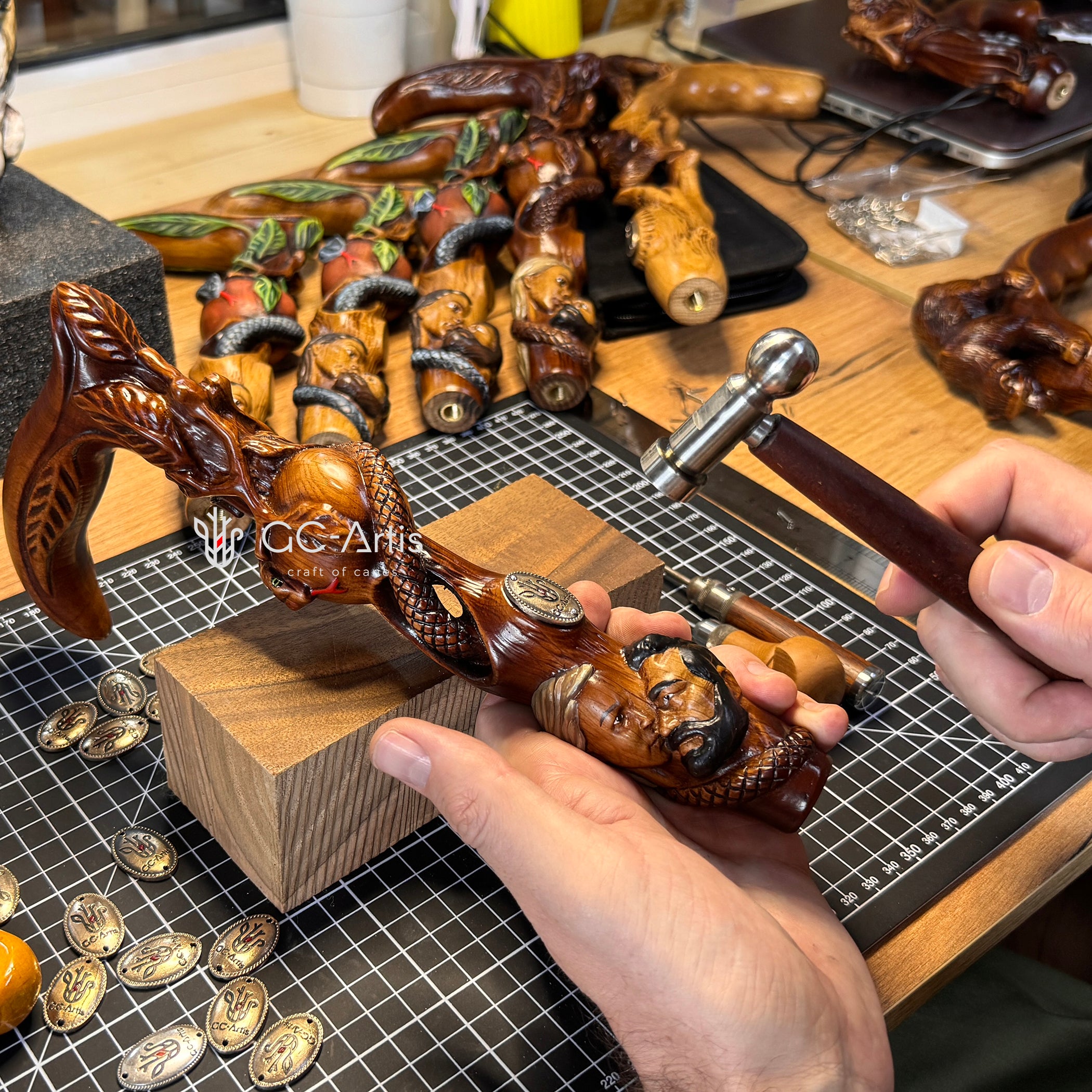 Adam & Eve Walking cane Paradise Apple & Snake Bible plot, Christian