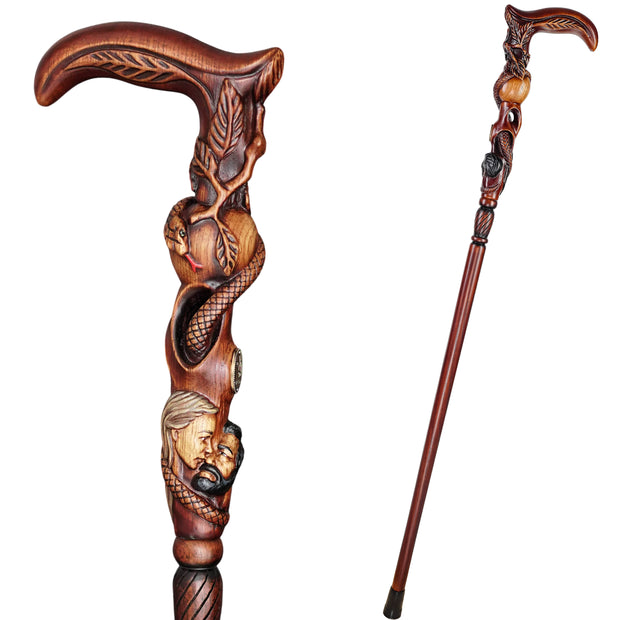 Adam & Eve Walking cane Paradise Apple & Snake Bible plot, Christian