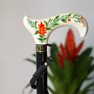 White Hand Painted Derby Wooden Walking Stick Cane Artist fill Flowers