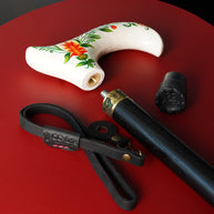White Hand Painted Derby Wooden Walking Stick Cane Artist fill Flowers