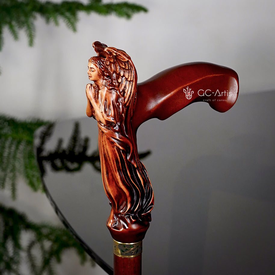 Canne de marche en bois pour femme Ange en prière