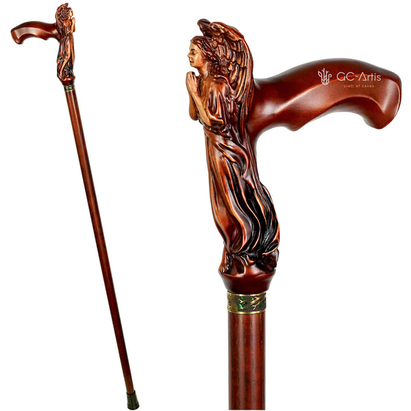 Praying Angel Ladies Wooden Walking Stick Cane