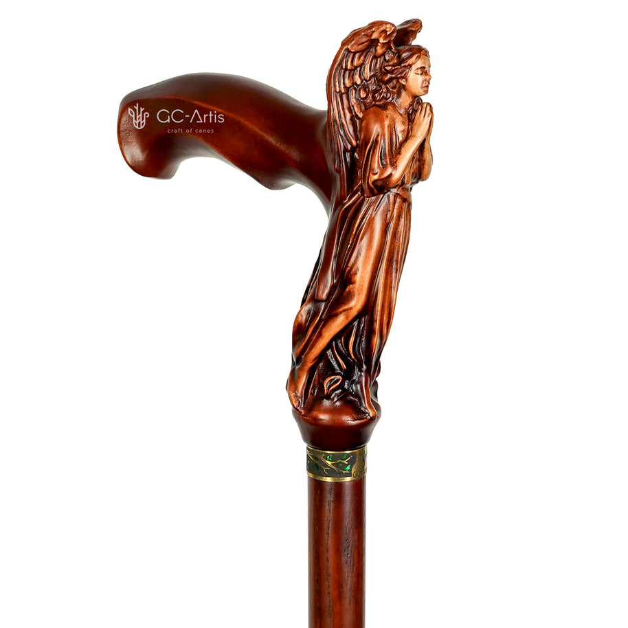 Canne de marche en bois pour femme Ange en prière