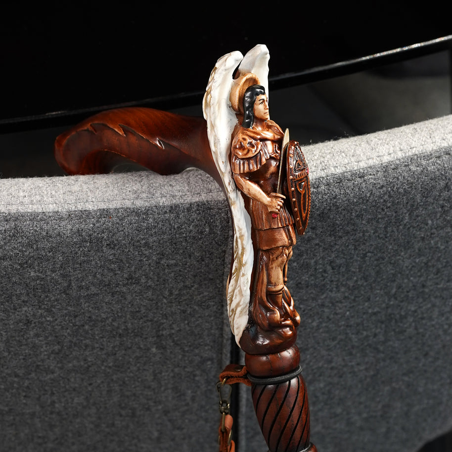 Archangel Michael Dark Wood White Wings Walking Cane