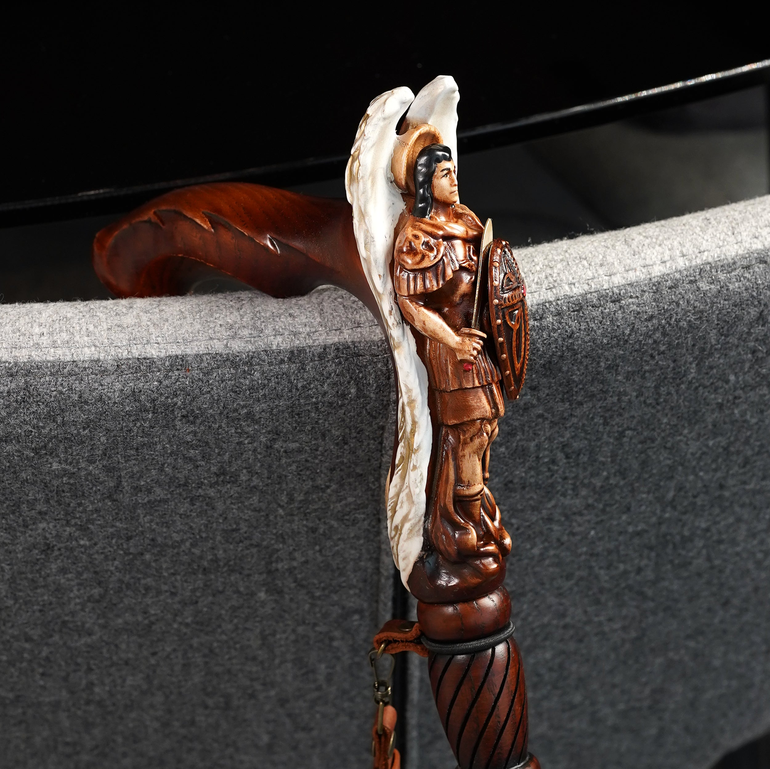 Archangel Michael Dark Wood White Wings Walking Cane