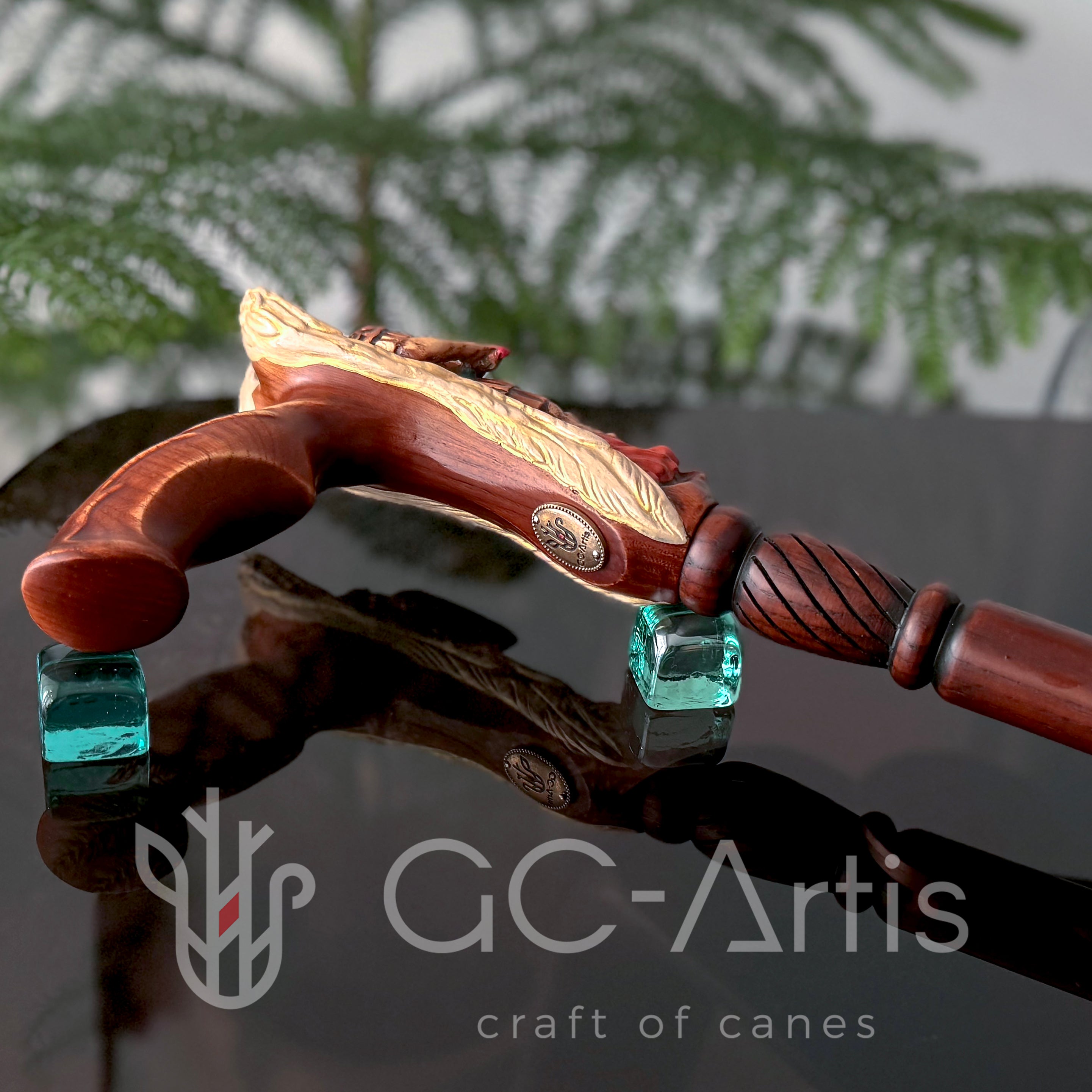 Hand painted Wooden Walking Stick Cane Saint Archangel Michael