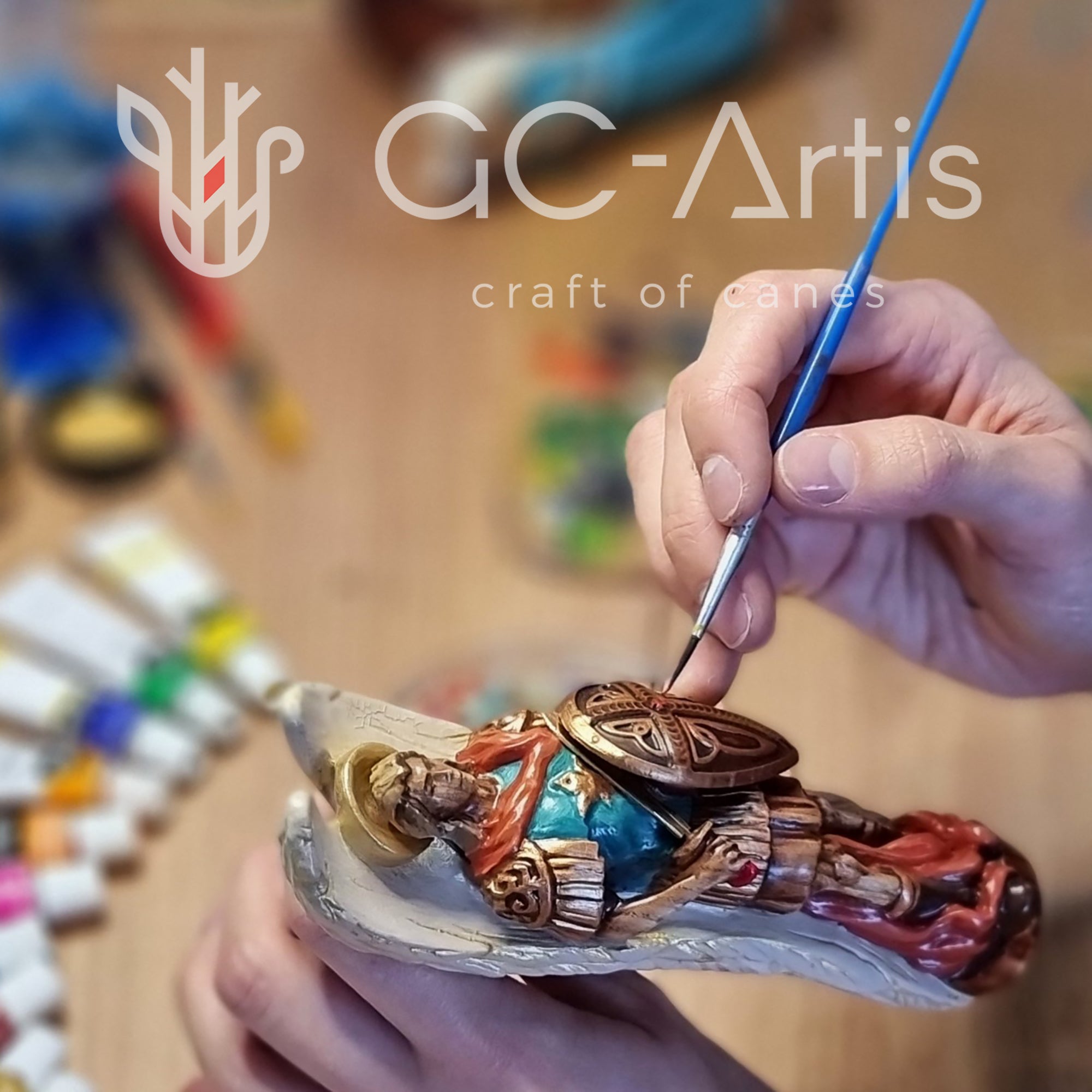 Hand painted Wooden Walking Stick Cane Saint Archangel Michael