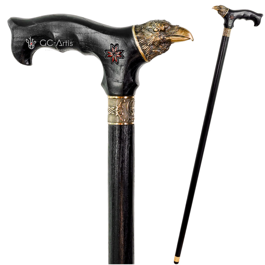 Canne de marche Tête de corbeau en bronze