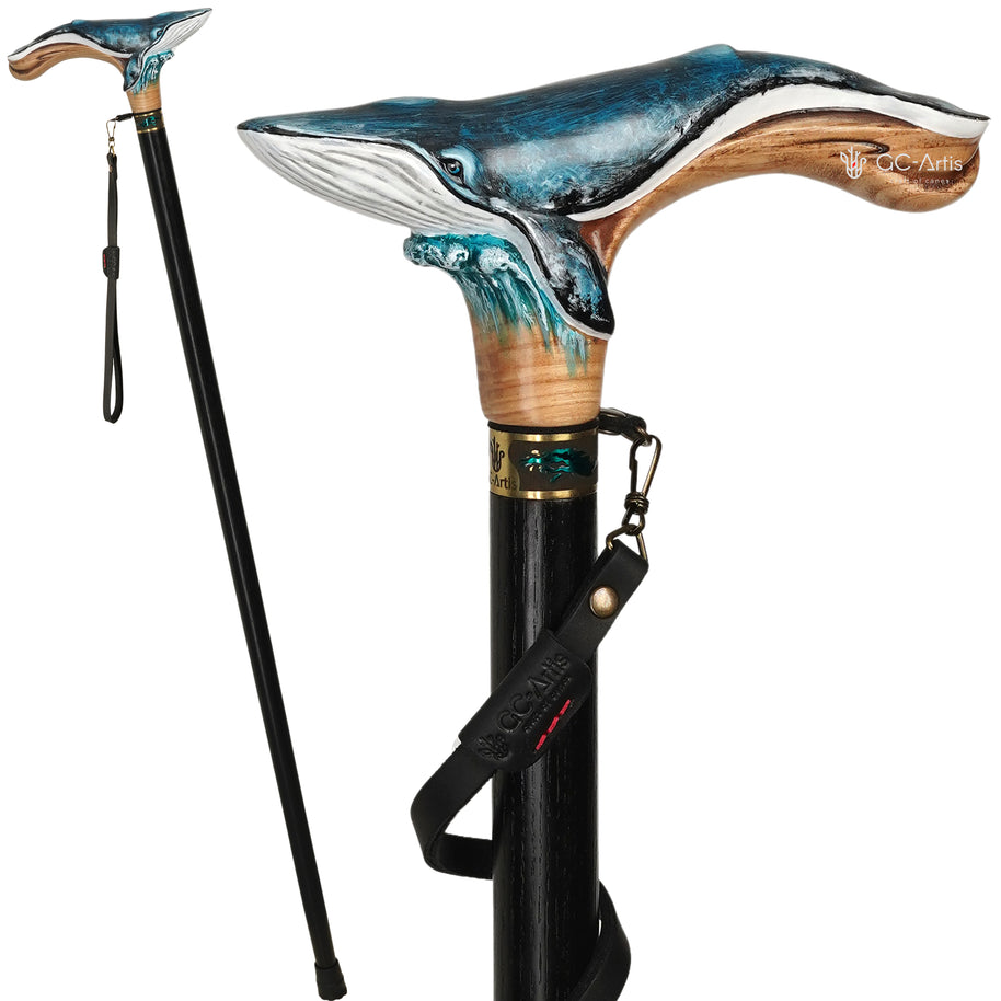 Canne de marche en bois style baleine bleue marine