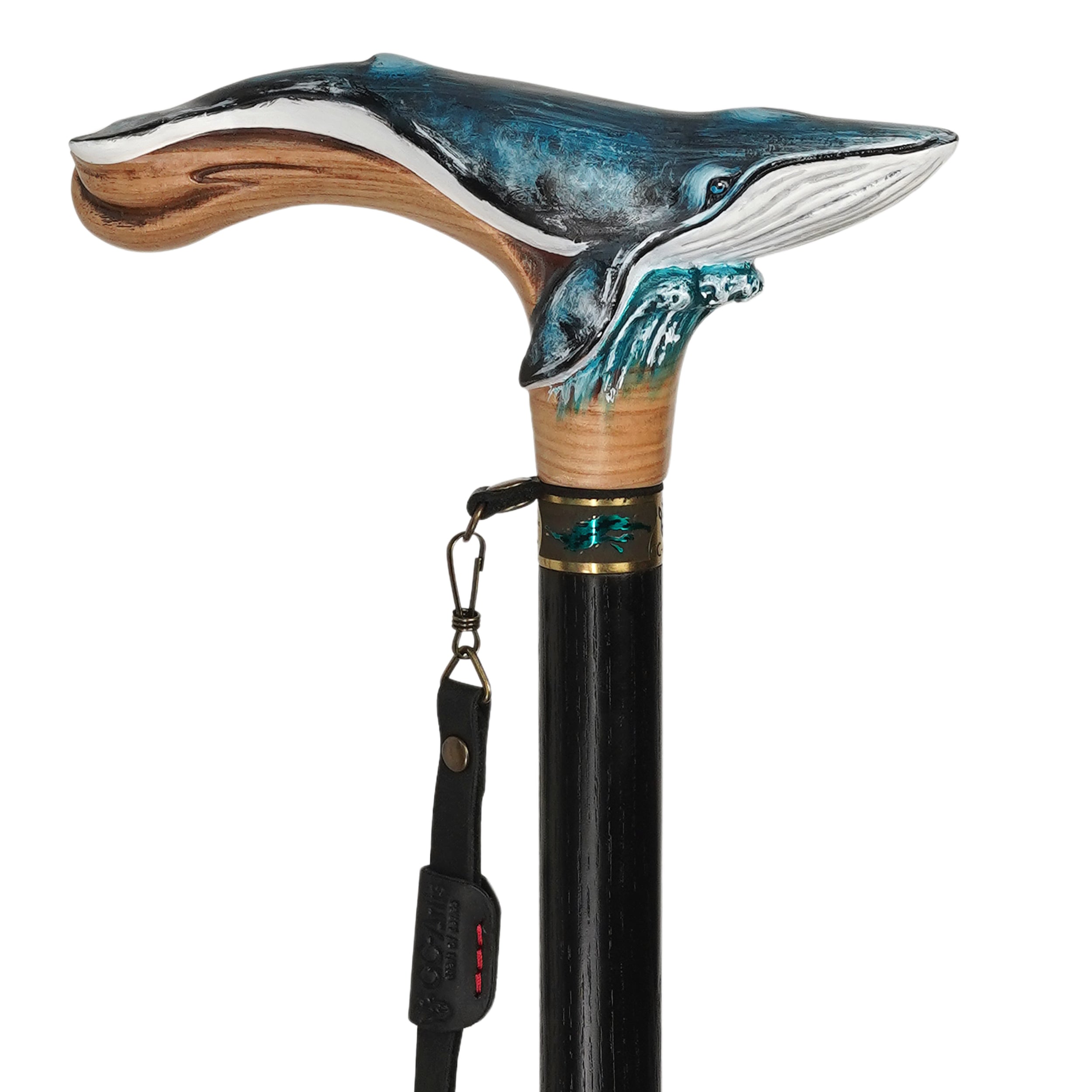 Wooden Cane Walking Stick Blue Whale Sea Style